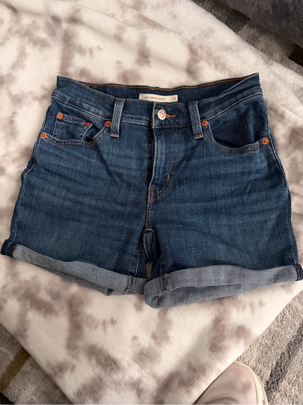 Levi's Dark Blue Rolled Hem Denim Shorts